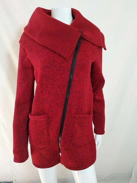 Women Autumn Winter Clothes Warm Fleece Jacket Slant Zipper Collared Coat Casual Clothing Overcoat Tops Female Coat Sweatshirts-Red-XXL-China-JadeMoghul Inc.
