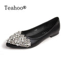Women Ballet Flat Pumps With Rhinestone Crystal Detailing