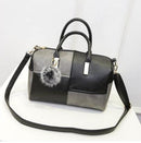 Women Barrel Shaped Color Block Bag With Fur Bag Charm-Black-JadeMoghul Inc.