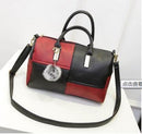 Women Barrel Shaped Color Block Bag With Fur Bag Charm-Red-JadeMoghul Inc.