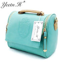 Women Barrel Shaped Patent Leather Hand Bag With Double Zip Closure-Black-China-JadeMoghul Inc.