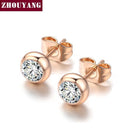 Women Basic Round Crystal Stud Earrings-RoseGold Clear-JadeMoghul Inc.
