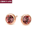 Women Basic Round Crystal Stud Earrings-RoseGold Dark Pink-JadeMoghul Inc.