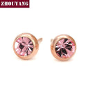 Women Basic Round Crystal Stud Earrings-RoseGold Pink-JadeMoghul Inc.