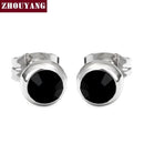 Women Basic Round Crystal Stud Earrings-WhiteGold Black-JadeMoghul Inc.