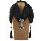 Women Beautiful Necklace Scarf With Decorative Peacock Pendant And Tassel Detailing-black-JadeMoghul Inc.