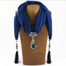 Women Beautiful Necklace Scarf With Decorative Peacock Pendant And Tassel Detailing-dark blue-JadeMoghul Inc.