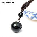 Women Black Obsidian Rainbow Eye Bead Ball Necklace