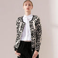 Women Bold Print Zippered Jacket-Black-One Size-JadeMoghul Inc.