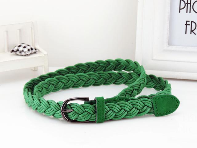 Women Braided Design Leather Belt In Candy Colors-green-105cm-JadeMoghul Inc.