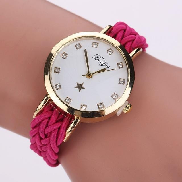 Women Braided Leather Fashion Wrist Watch-Rose Red-JadeMoghul Inc.