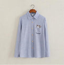 Women Button Down Cotton Shirt Top With Embroidery and Lace Detailing-blue stripe cat-XL-JadeMoghul Inc.