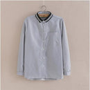 Women Button Down Cotton Shirt Top With Embroidery and Lace Detailing-Stand Collar stripe-S-JadeMoghul Inc.