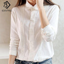Women Button Down Cotton Shirt Top With Embroidery and Lace Detailing-white lace-S-JadeMoghul Inc.