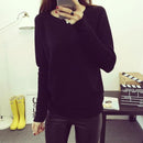 Women Cable Knit Design Pull Over turtle neck Sweater-Black O Neck-S-JadeMoghul Inc.