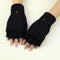 Women Cable Knit Wool Convertible Mittens / Gloves-Black-One Size-JadeMoghul Inc.