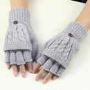 Women Cable Knit Wool Convertible Mittens / Gloves-Gray-One Size-JadeMoghul Inc.