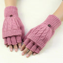 Women Cable Knit Wool Convertible Mittens / Gloves-Pink-One Size-JadeMoghul Inc.
