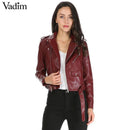 women candy color faux PU leather short motorcycle jacket zipper pockets sexy punk coat ladies casual outwear tops casaco CT1293-Black-L-JadeMoghul Inc.