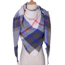 Women Cashmere Blend Plaid Triangle Shaped Scarf/Wrap-Triangle Beige Blue-JadeMoghul Inc.