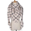 Women Cashmere Blend Plaid Triangle Shaped Scarf/Wrap-Triangle Blackstripe-JadeMoghul Inc.