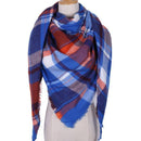 Women Cashmere Blend Plaid Triangle Shaped Scarf/Wrap-Triangle Blue 2-JadeMoghul Inc.