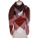 Women Cashmere Blend Plaid Triangle Shaped Scarf/Wrap-Triangle CoffeeWhite-JadeMoghul Inc.