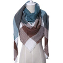 Women Cashmere Blend Plaid Triangle Shaped Scarf/Wrap-Triangle Green Red-JadeMoghul Inc.