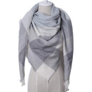 Women Cashmere Blend Plaid Triangle Shaped Scarf/Wrap-Triangle Grey-JadeMoghul Inc.