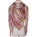 Women Cashmere Blend Plaid Triangle Shaped Scarf/Wrap-Triangle Khaki Red-JadeMoghul Inc.