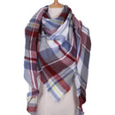 Women Cashmere Blend Plaid Triangle Shaped Scarf/Wrap-Triangle Light blue-JadeMoghul Inc.