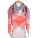 Women Cashmere Blend Plaid Triangle Shaped Scarf/Wrap-Triangle Light red-JadeMoghul Inc.