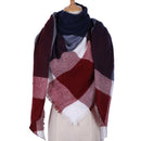 Women Cashmere Blend Plaid Triangle Shaped Scarf/Wrap-Triangle NavyBlue-JadeMoghul Inc.