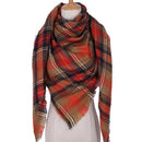 Women Cashmere Blend Plaid Triangle Shaped Scarf/Wrap-Triangle Orange-JadeMoghul Inc.