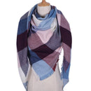 Women Cashmere Blend Plaid Triangle Shaped Scarf/Wrap-Triangle Pink Blue-JadeMoghul Inc.