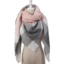 Women Cashmere Blend Plaid Triangle Shaped Scarf/Wrap-Triangle Pink Grey-JadeMoghul Inc.