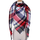 Women Cashmere Blend Plaid Triangle Shaped Scarf/Wrap-Triangle Red White-JadeMoghul Inc.