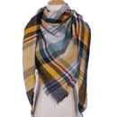 Women Cashmere Blend Plaid Triangle Shaped Scarf/Wrap-Triangle YellowGreen-JadeMoghul Inc.