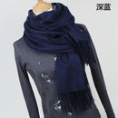 Women Cashmere / Pashmina long Wrap Around Scarf-YR001 Dark blue-JadeMoghul Inc.