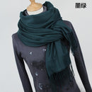 Women Cashmere / Pashmina long Wrap Around Scarf-YR001 Dark green-JadeMoghul Inc.