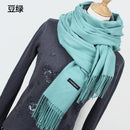 Women Cashmere / Pashmina long Wrap Around Scarf-YR001 Light green-JadeMoghul Inc.