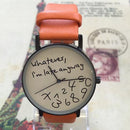 Women Casual Funny Quote Leather Strap Watch-Orange-JadeMoghul Inc.