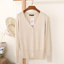 Women Casual Solid Color V Neck Cardigan-apricot-XL-JadeMoghul Inc.