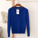 Women Casual Solid Color V Neck Cardigan-blue-XL-JadeMoghul Inc.