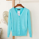 Women Casual Solid Color V Neck Cardigan-lake blue-XL-JadeMoghul Inc.