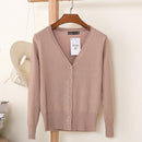 Women Casual Solid Color V Neck Cardigan-white-XL-JadeMoghul Inc.