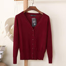Women Casual Solid Color V Neck Cardigan-wine red-XL-JadeMoghul Inc.