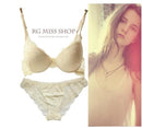 Women Charming Padded Lace Bra And Panties Set-Beige-80C-JadeMoghul Inc.