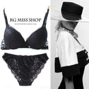 Women Charming Padded Lace Bra And Panties Set-Black-70A-JadeMoghul Inc.