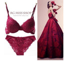 Women Charming Padded Lace Bra And Panties Set-Wine red-70A-JadeMoghul Inc.